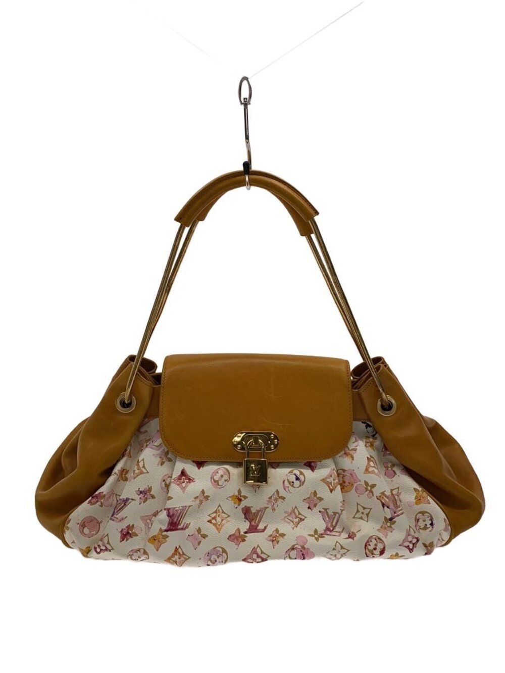 LOUIS VUITTON Handbag Leather White Floral